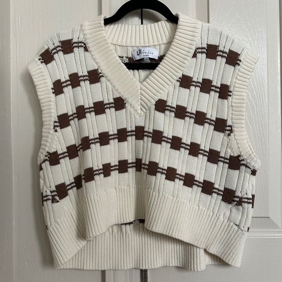 L'Academie Sweaters - L'Academie Oversized Sweater‎ Vest Cream Brown| Revolve Designer Knit | Size M